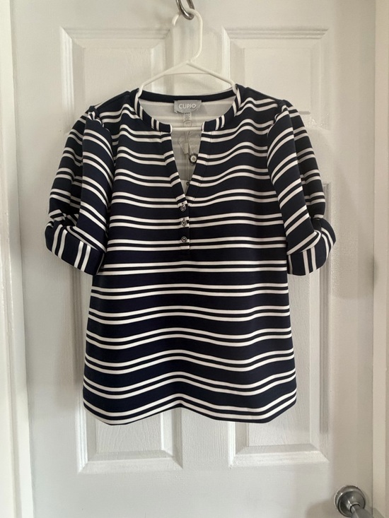 Cupio Tops - Cupio Navy & White Striped Button-Front Henley Blouse
